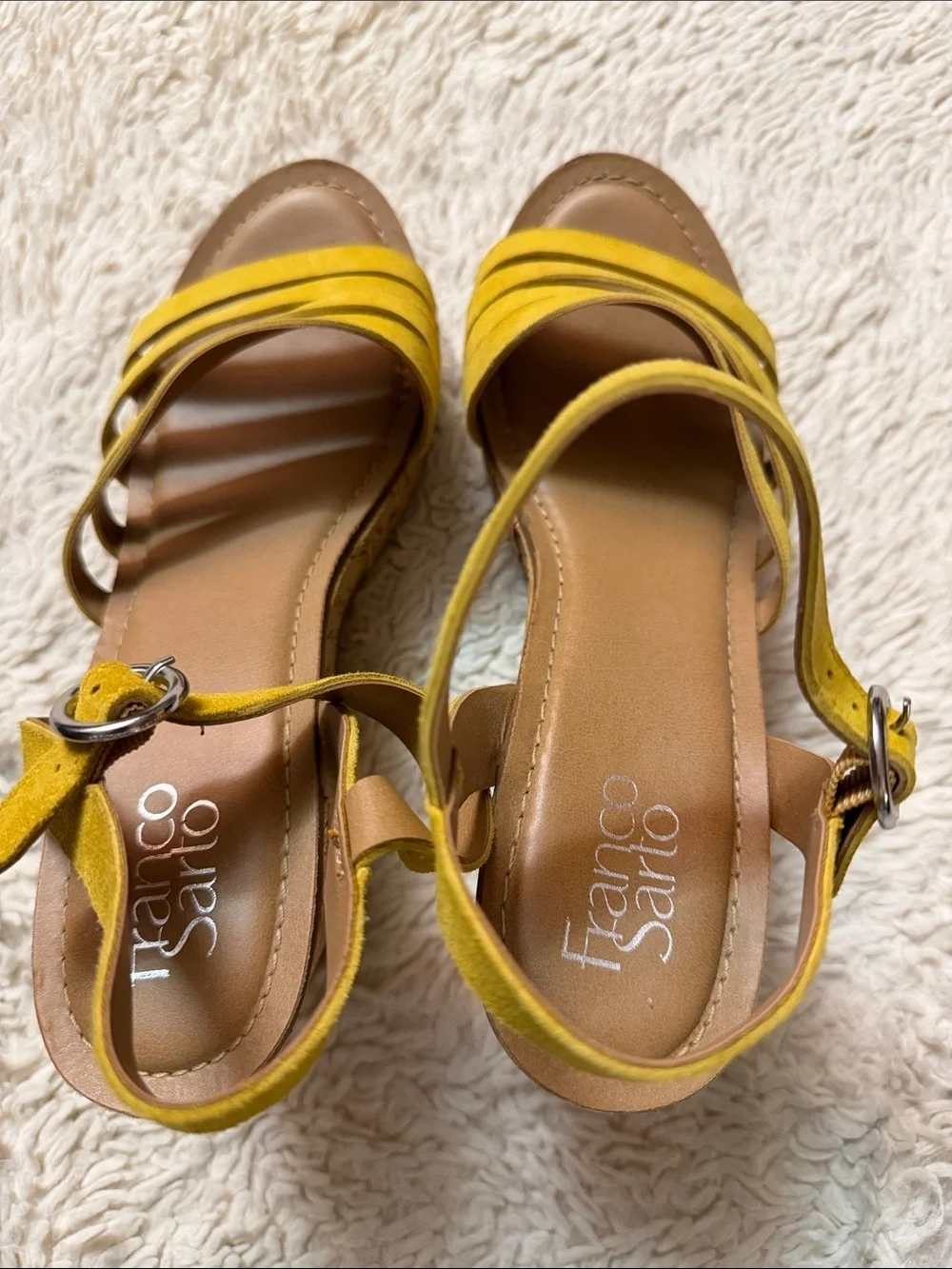 Franco Sarto Mustard Yellow Wedge Sandals with Ankle Strap size 9M